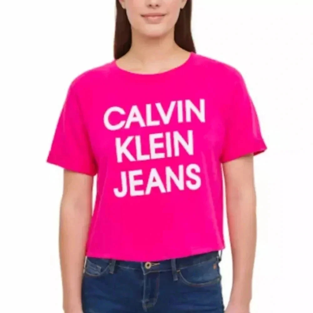 NWT Calvin Klein Jeans Pink French Terry Cropped Short Sleeve Top